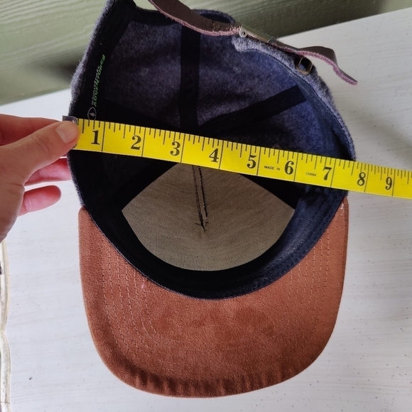 Live The Adventure Gray and Brown Wool Blend Camp Hat Cap Leather Emblem w Trees - Picture 10 of 10